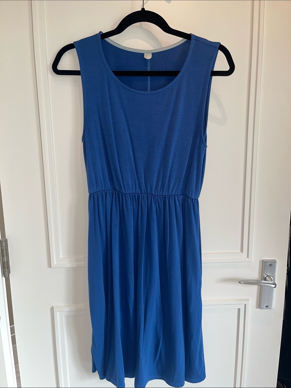 Sweetlegs Sleeveless Blue Scoop-Neck Gathered-Waist Dress w/pockets! Sz Large